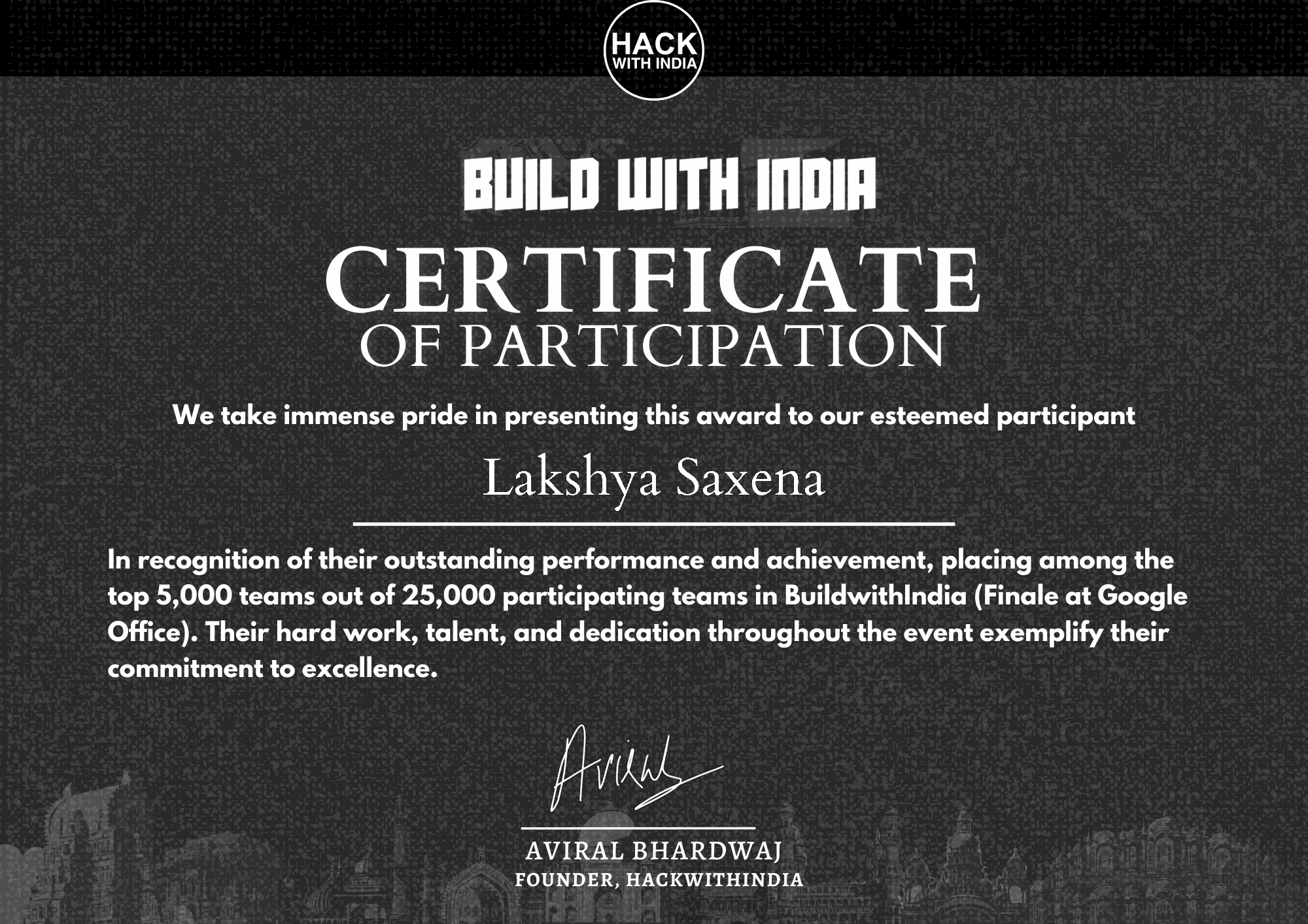 Build with India Certificate